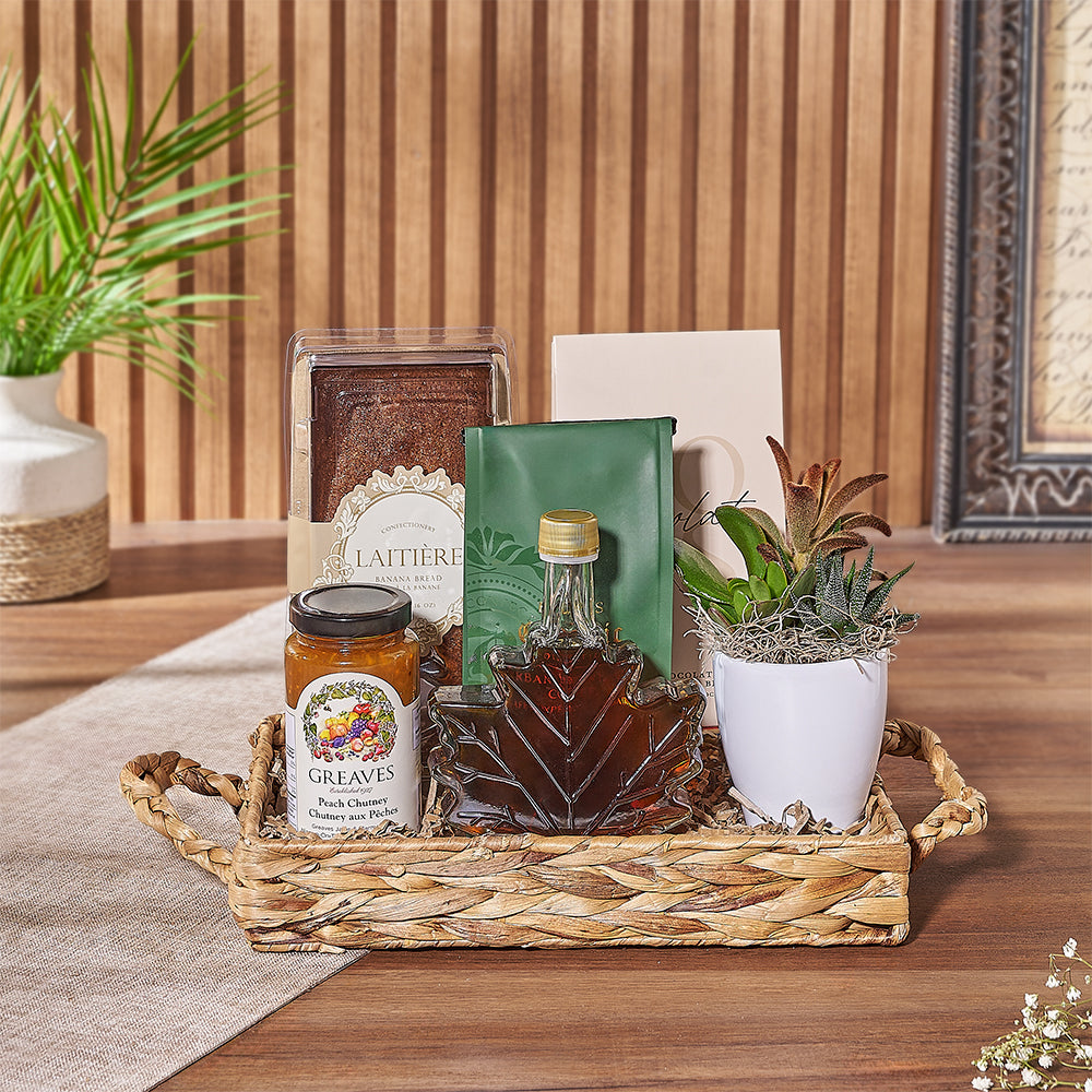Artisan Coffee and Maple Syrup Basket – how the gift is presented