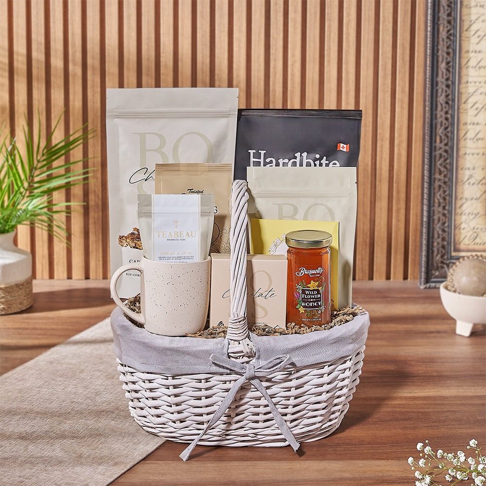 Elegant Large White Wicker Basket Arrangement – how the gift is presented
