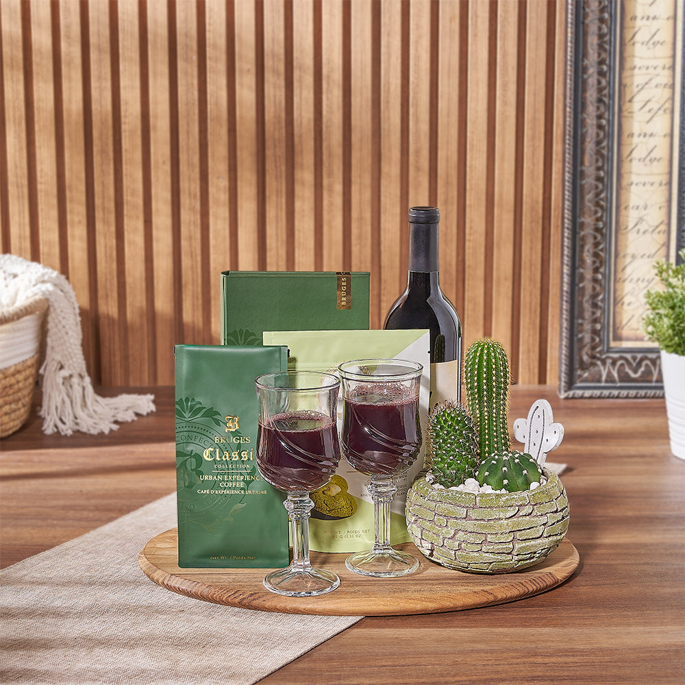 Wine Basket with Coffee Treats – how the gift is presented