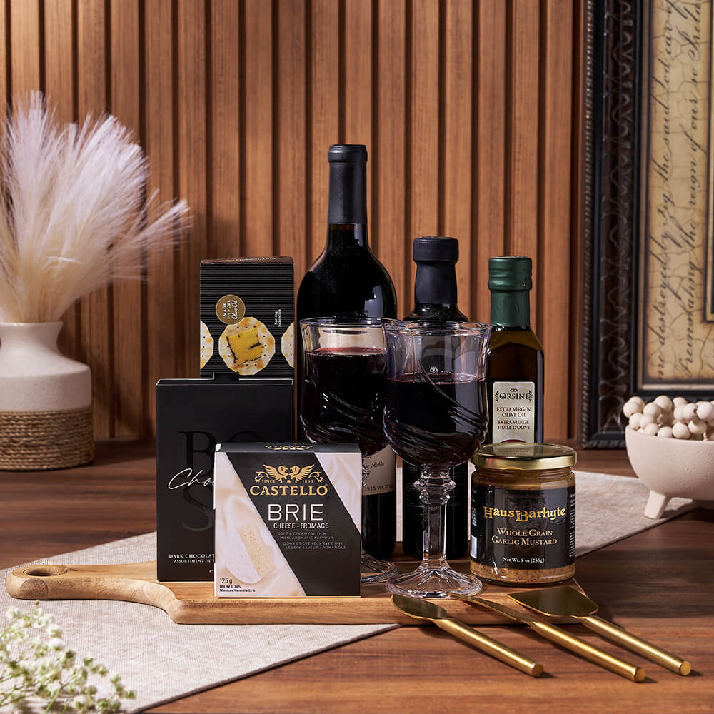 Cheese and Wine Truffle Gift Basket – how the gift is presented