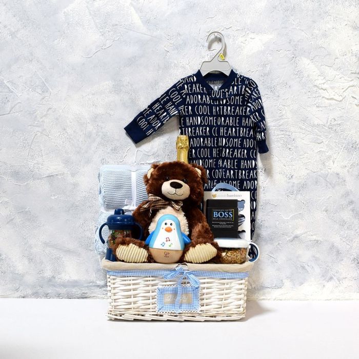 Champagne Baby Boy Gift Basket – how the gift is presented