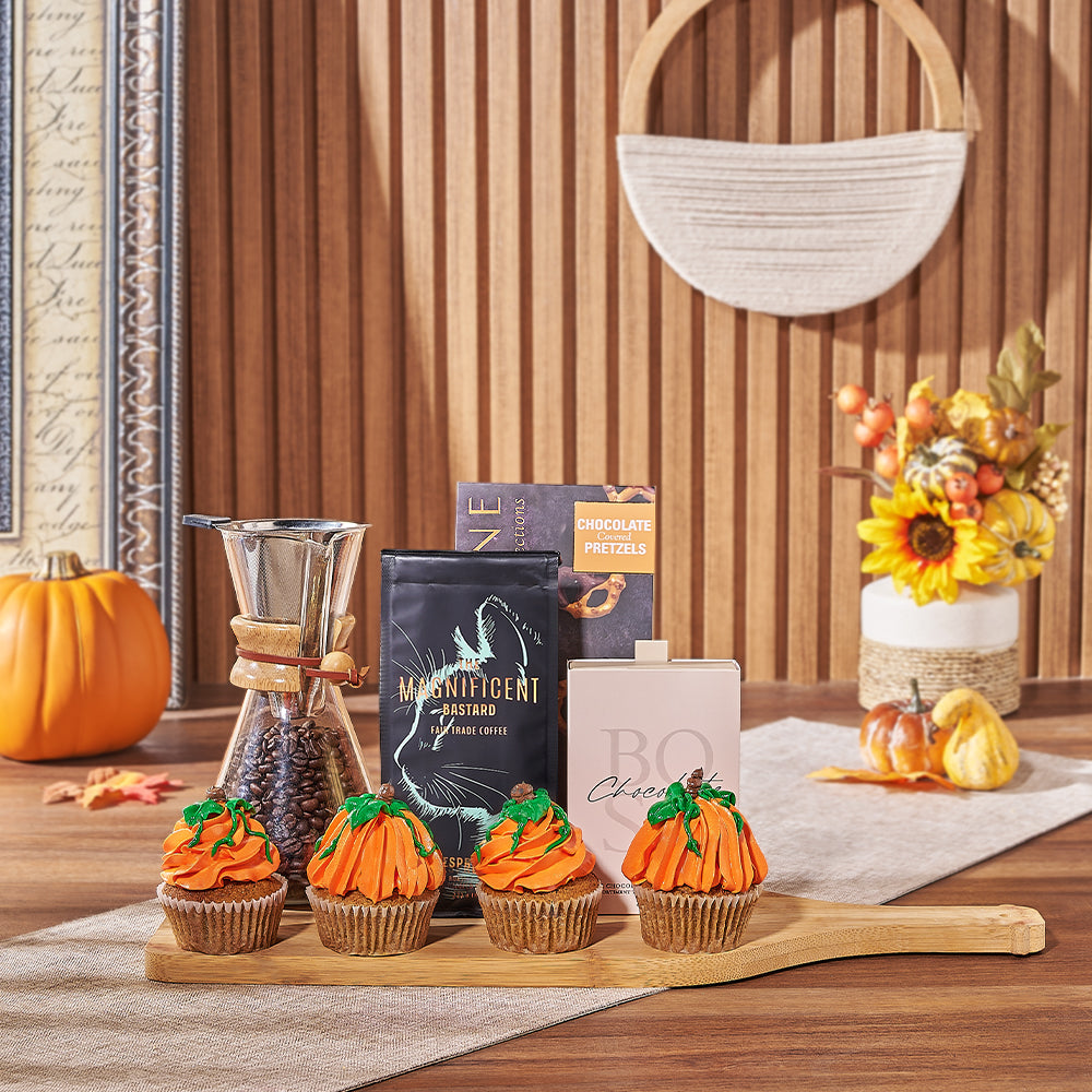 Thanksgiving Pumpkin Cupcakes and Coffee Gift – how the gift is presented