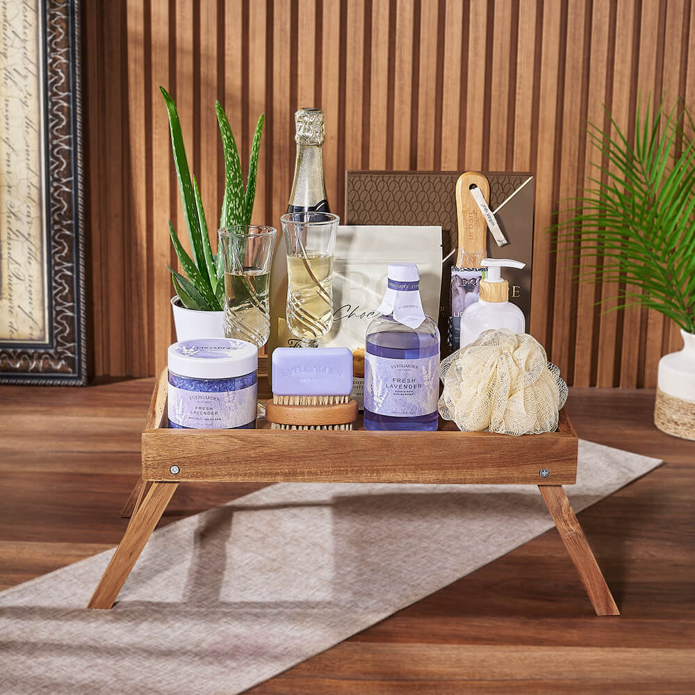 Bubbles & Bites Celebratory Spa Gift Basket, sparkling wine gift, sparkling wine, champagne gift, champagne, spa gift, spa, Toronto delivery