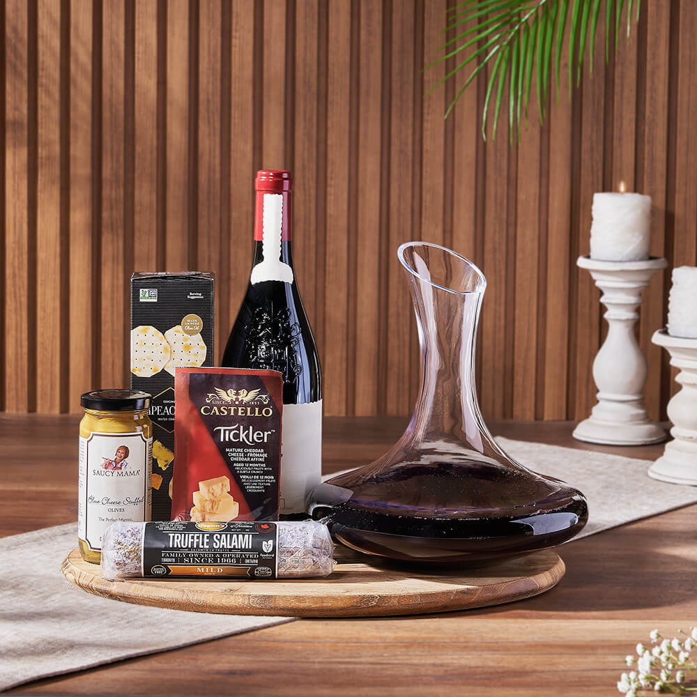 Charming Wine Decanter Gift Set, wine gift, wine, charcuterie gift, charcuterie, cheese gift, cheese, decanter gift, decanter, Toronto delivery