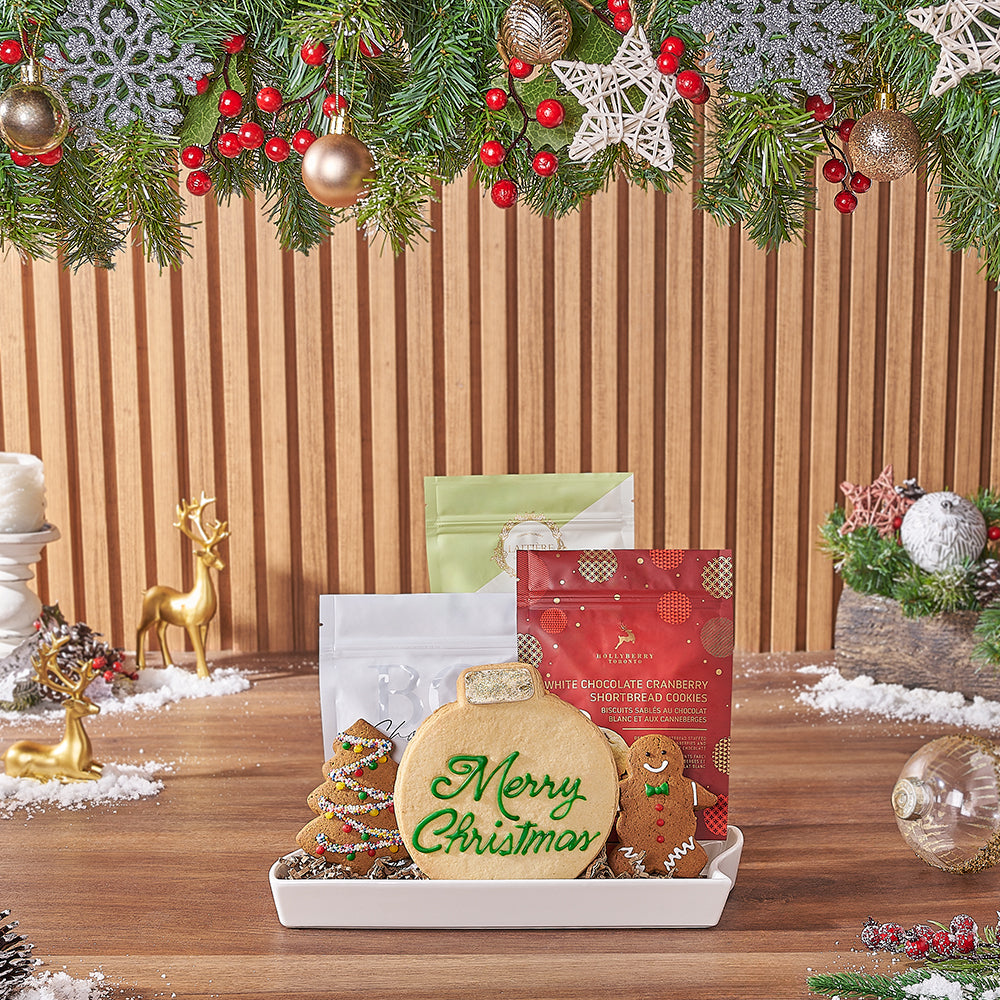 Holiday Gourmet Cookie Gift Basket Featuring Matcha and White Chocolate – how the gift is presented