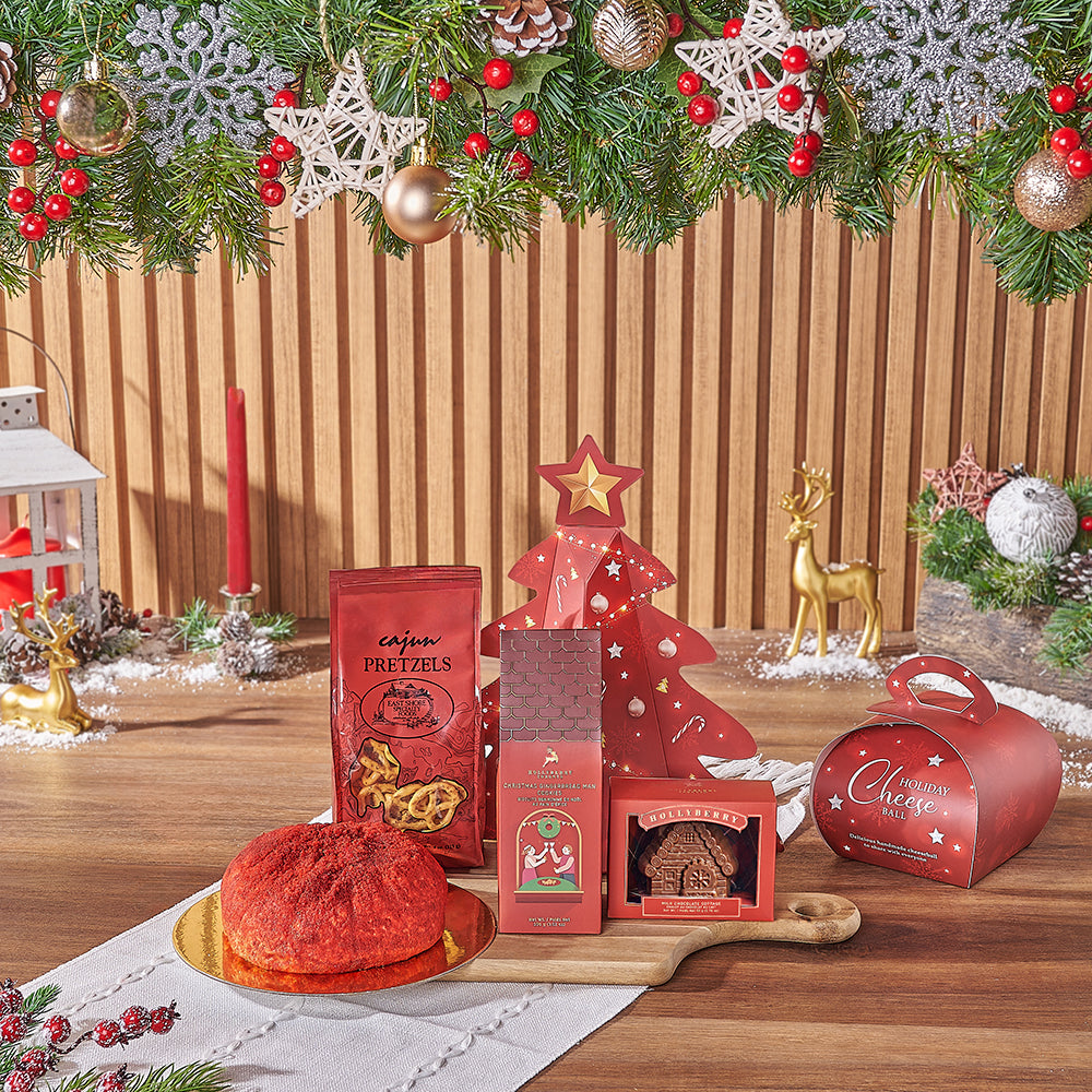 Christmas Gourmet Cheeseball Gift Basket – how the gift is presented