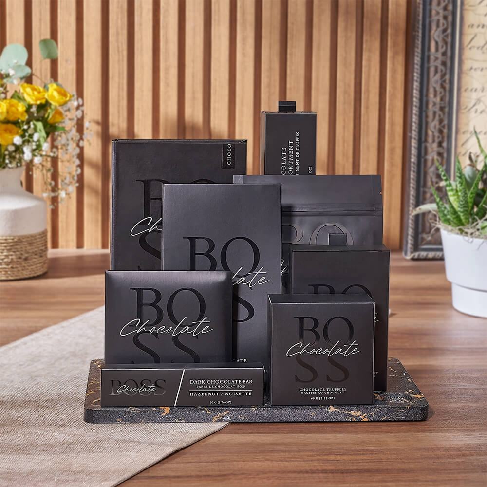 Dark Chocolate Truffles with Marble Board – how the gift is presented