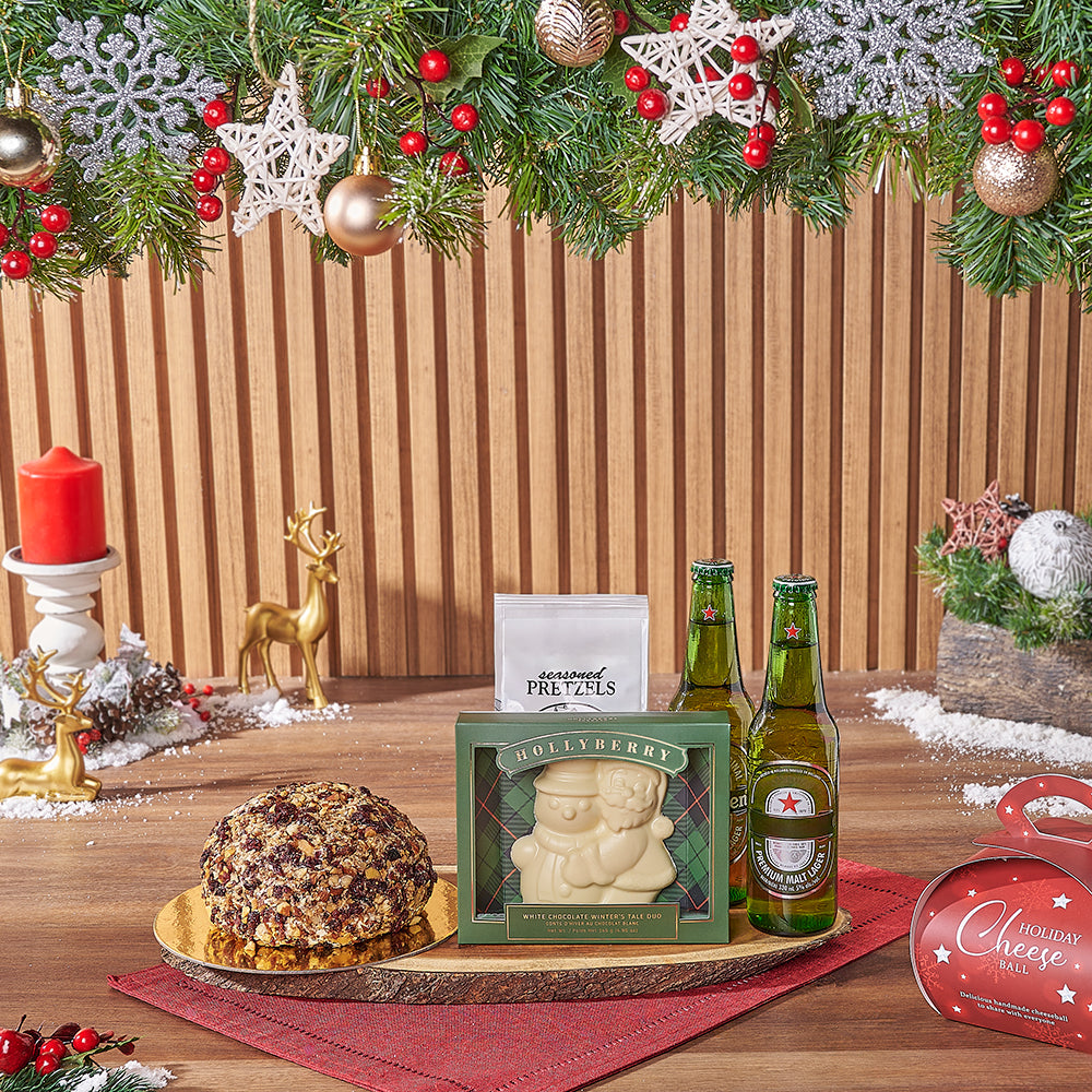 Holiday Beer & Cranberry Cheese Ball Gift Basket, beer gift, beer, chocolate gift, chocolate, cheeseball gift, cheeseball, christmas gift, christmas, Toronto delivery
