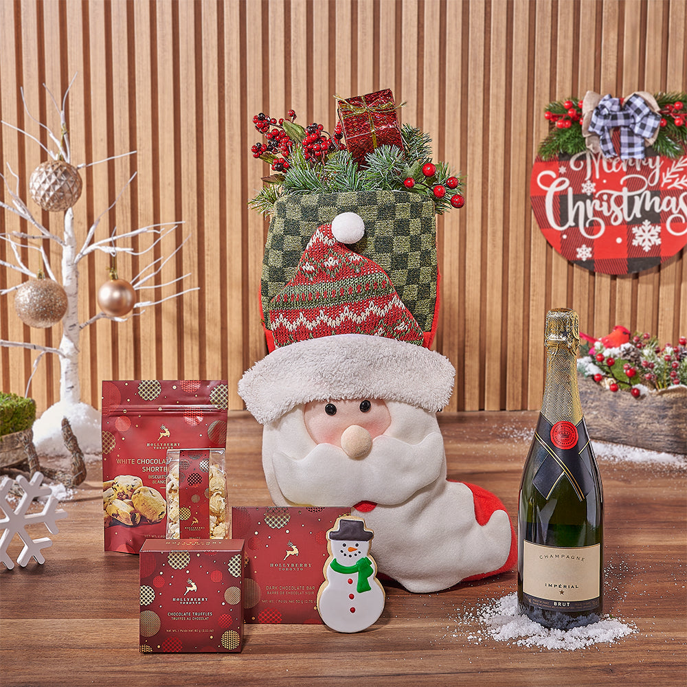 Holiday Champagne & Treat Stocking, champagne gift, champagne, sparkling wine gift, sparkling wine, chocolate gift, chocolate, christmas gift, christmas, Toronto delivery
