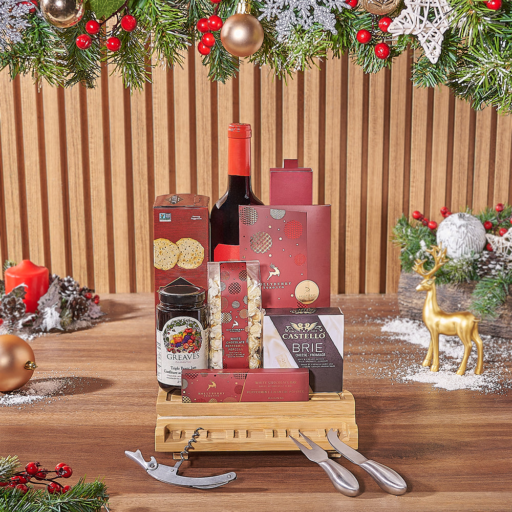 Holiday Wine & Cheese Snack Basket, wine gift, wine, chocolate gift, chocolate, christmas gift, christmas, Toronto delivery