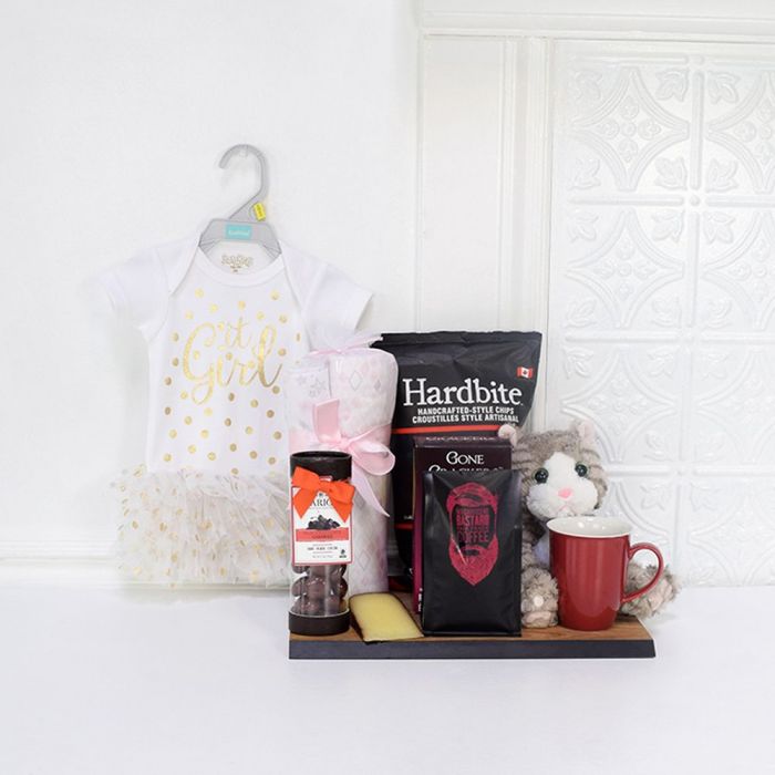 Deluxe Baby Girl Gift Basket with Tutu Onesie and Plush Toy – how the gift is presented