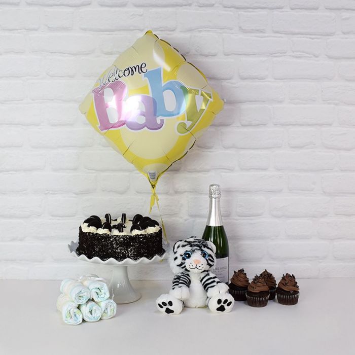 Champagne Baby Shower Gift Basket – how the gift is presented