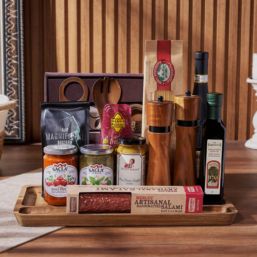 Italian Food Gift Basket with Wine – how the gift is presented