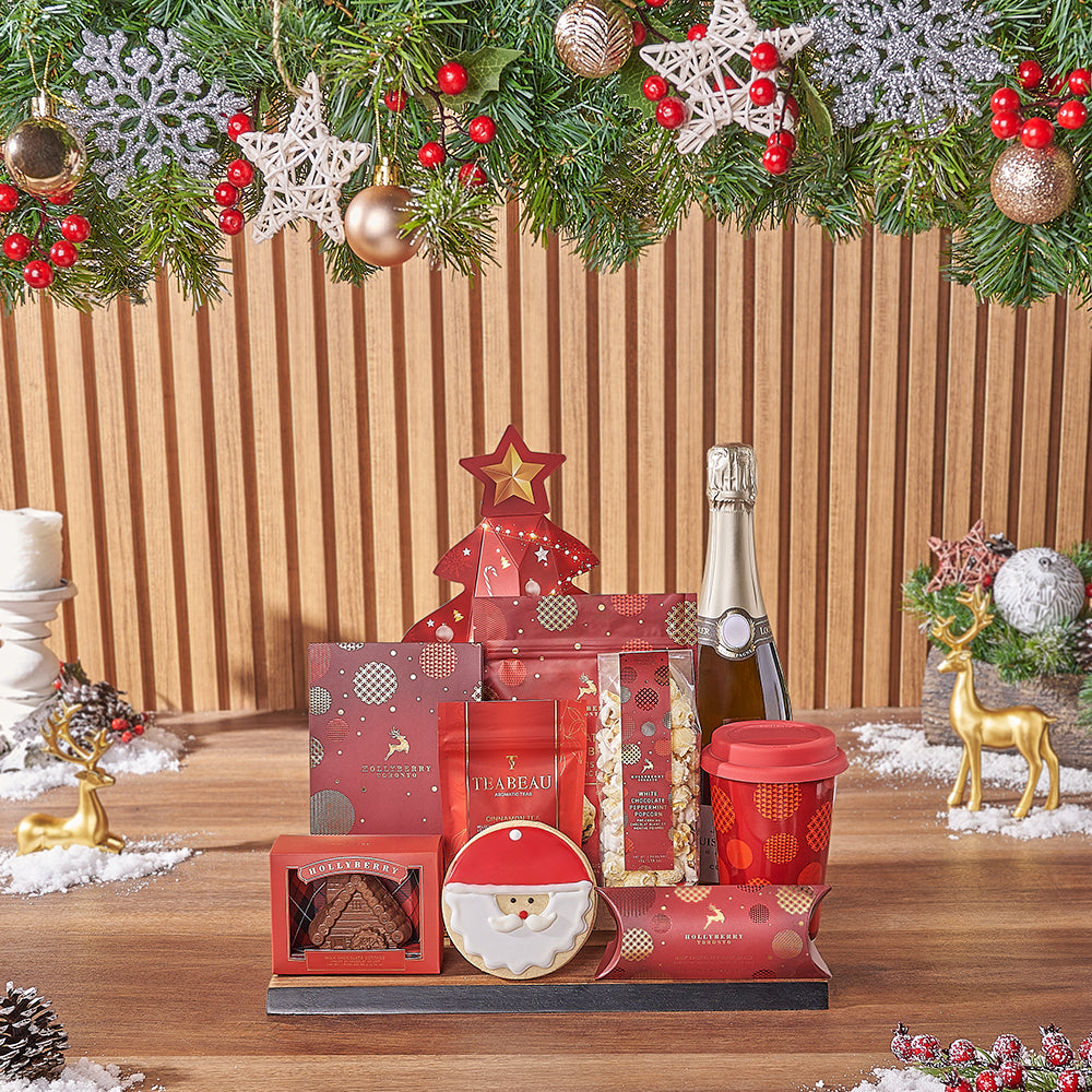 Christmas Sparkling Wine Gift Basket, Toronto – how the gift is presented