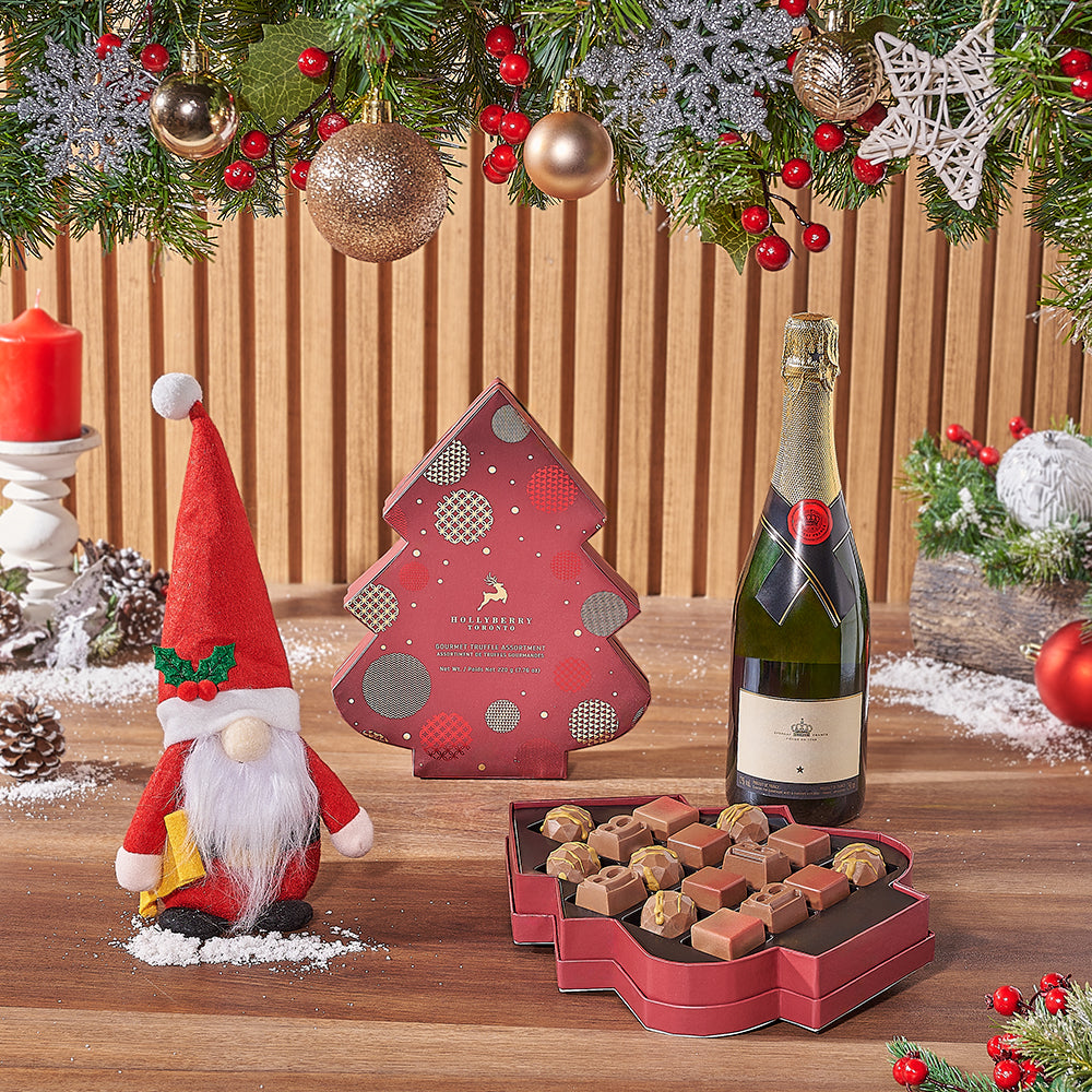 Santa & Gourmet Chocolates with Champagne Gift Set, Christmas gift, Christmas, chocolate gift, chocolate, sparkling wine gift, sparkling wine, Toronto delivery
