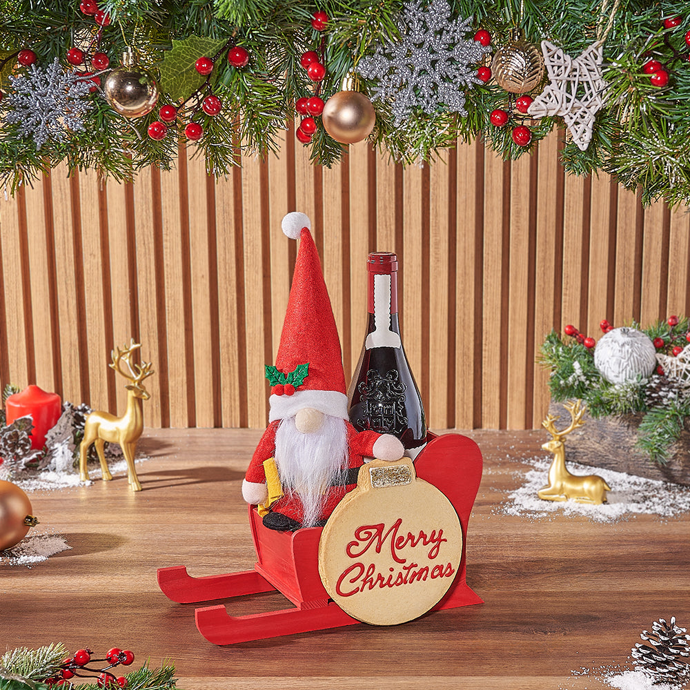 Red Sled Wine Gift Basket – how the gift is presented