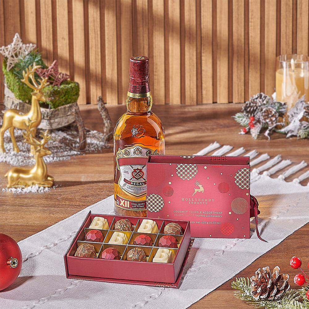 Festive Liquor and Truffles Gift Set – how the gift is presented