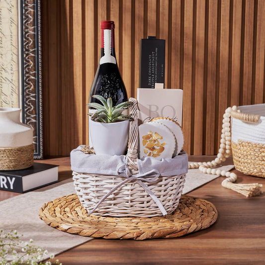 Sweet Succulent & Wine Gift Basket, wine gift, wine, chocolate gift, chocolate, plant gift, plant, Toronto delivery