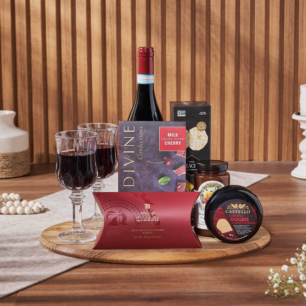 Wine and Cheese Gift Basket, Toronto – how the gift is presented