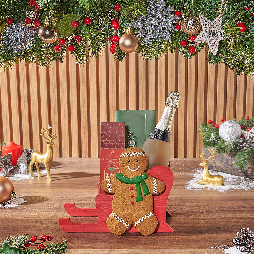 Treats & Champagne Sleigh Basket, champagne gift, champagne, chocolate gift, chocolate, Christmas gift, Christmas, Toronto delivery