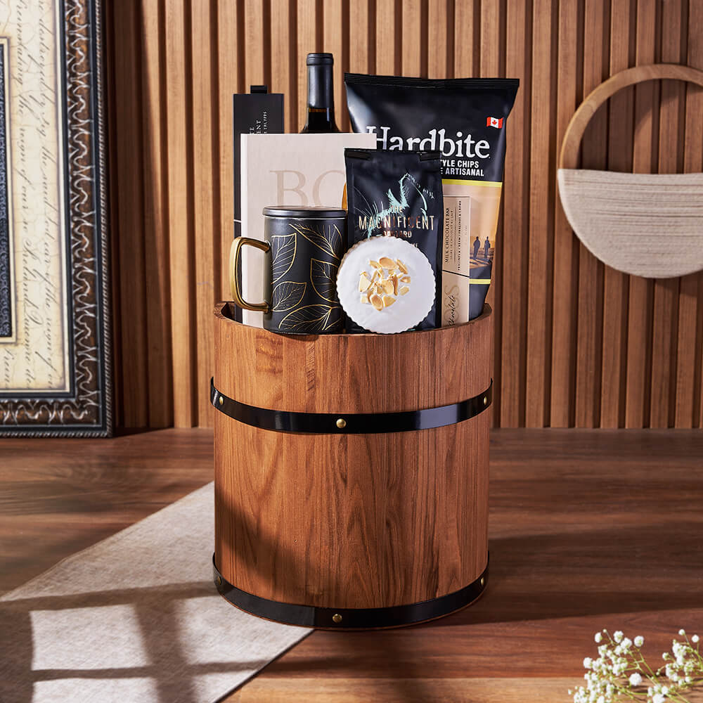 Wine and Gourmet Coffee Gift Basket – how the gift is presented
