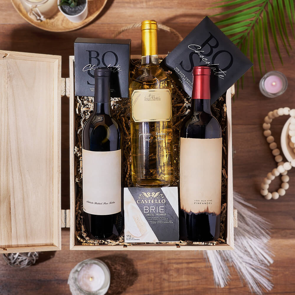 Brie Cheese and Wine Gift Basket, Toronto – how the gift is presented