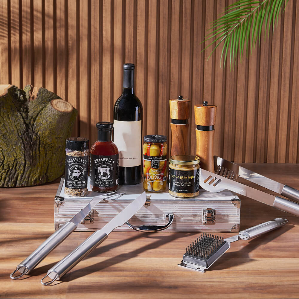 Wine Gift Basket with Grill Set, Toronto – how the gift is presented