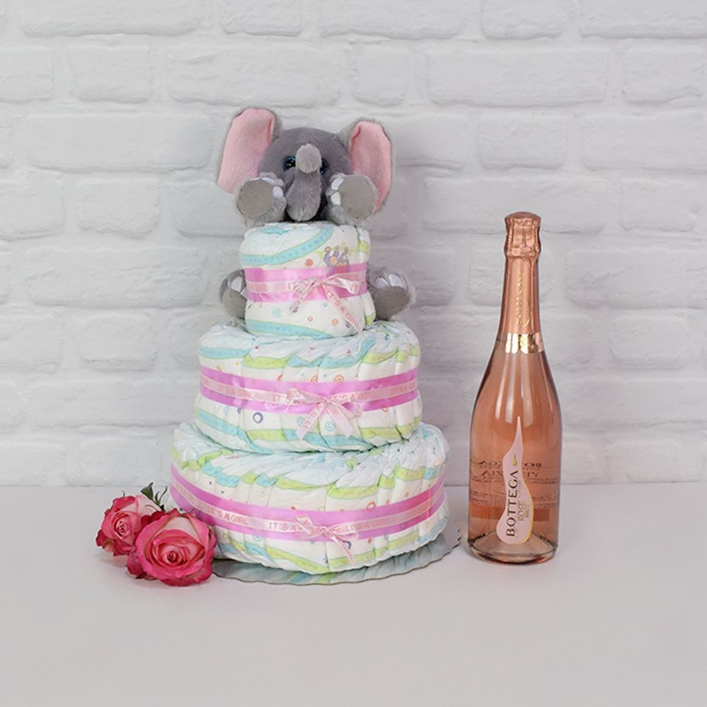 The Diaper Gateau Gift Set with Champagne from Toronto Baskets -Toronto Delivery