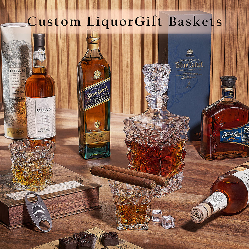 Indulge your senses with our delectable gift baskets! Pair fresh fruits with tequila, rich chocolates with whiskey, or tasty sweets with rum. With endless combinations, you're sure to find the perfect match for your recipient, Toronto delivery 