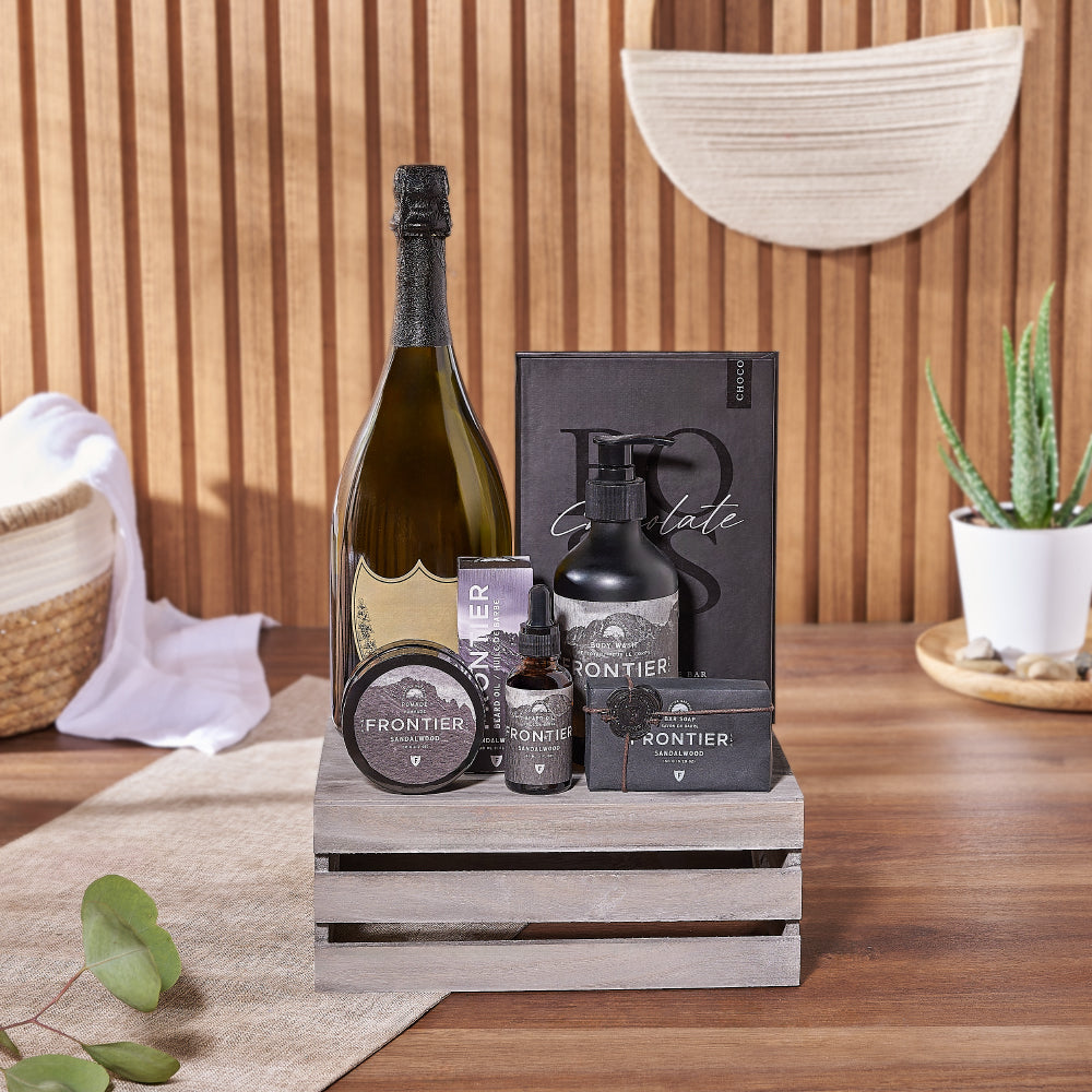 Sandalwood &amp; Champagne Spa Gift Crate - Spa Gift Basket - Toronto Delivery