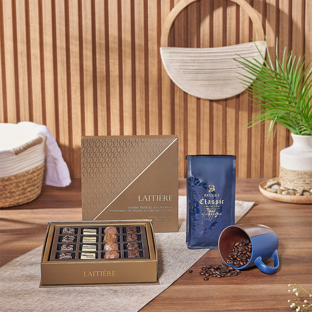 The Rich Coffee & Truffle Gift Set from Toronto Baskets is an ideal present for savoring a coffee break, Toronto delivery