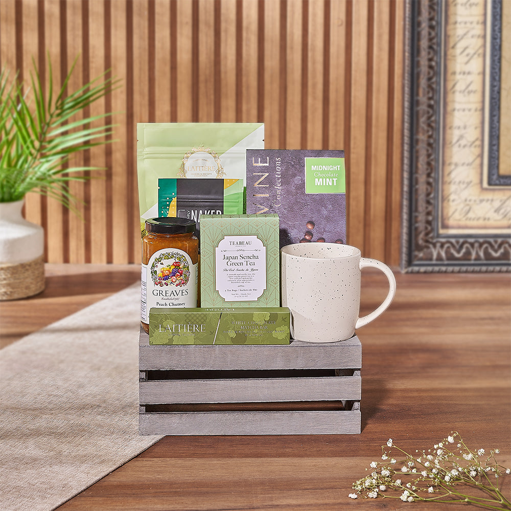 Tea and Gourmet Snack Crate – how the gift is presented
