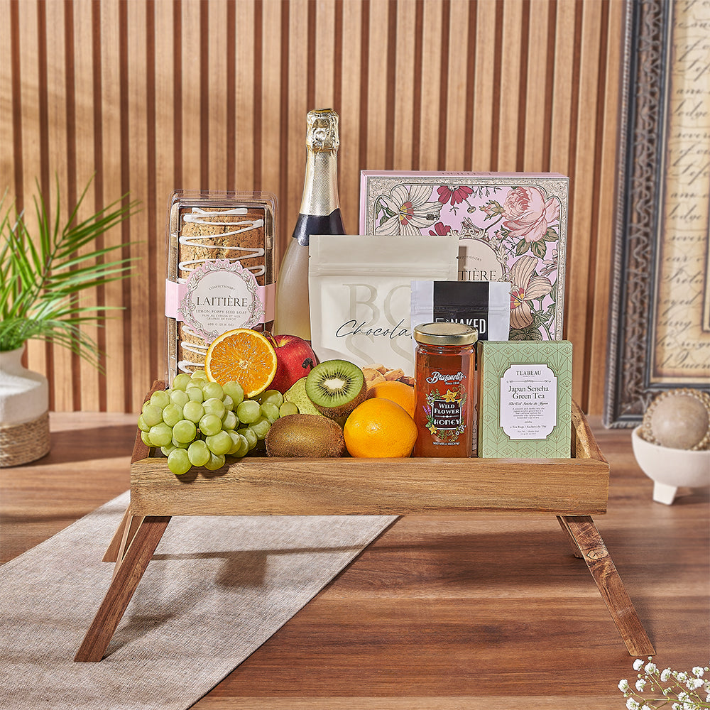 Celebrate any occasion with the Fruits & Champagne Gift Set! Packed with fresh fruits, buttery cookies, decadent chocolates, and crunchy snacks, it's the perfect way to convey your best wishes, Toronto delivery 