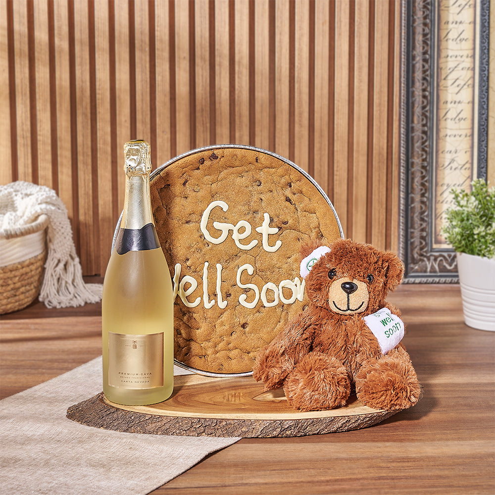 Get Well Soon Cookie &amp; Champagne Gift Set is the perfect blend of warm wishes for a speedy recovery - Toronto Baskets 