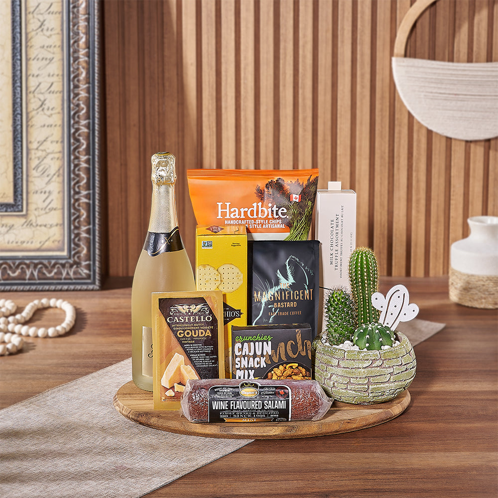 Sparkling Wine with Gourmet Board Gift – how the gift is presented