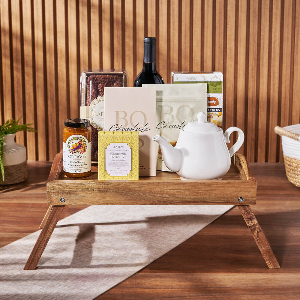 Afternoon Tea &amp; Wine Tray, wine gift, wine, tea gift, tea, chocolate gift, chocolate, Toronto delivery