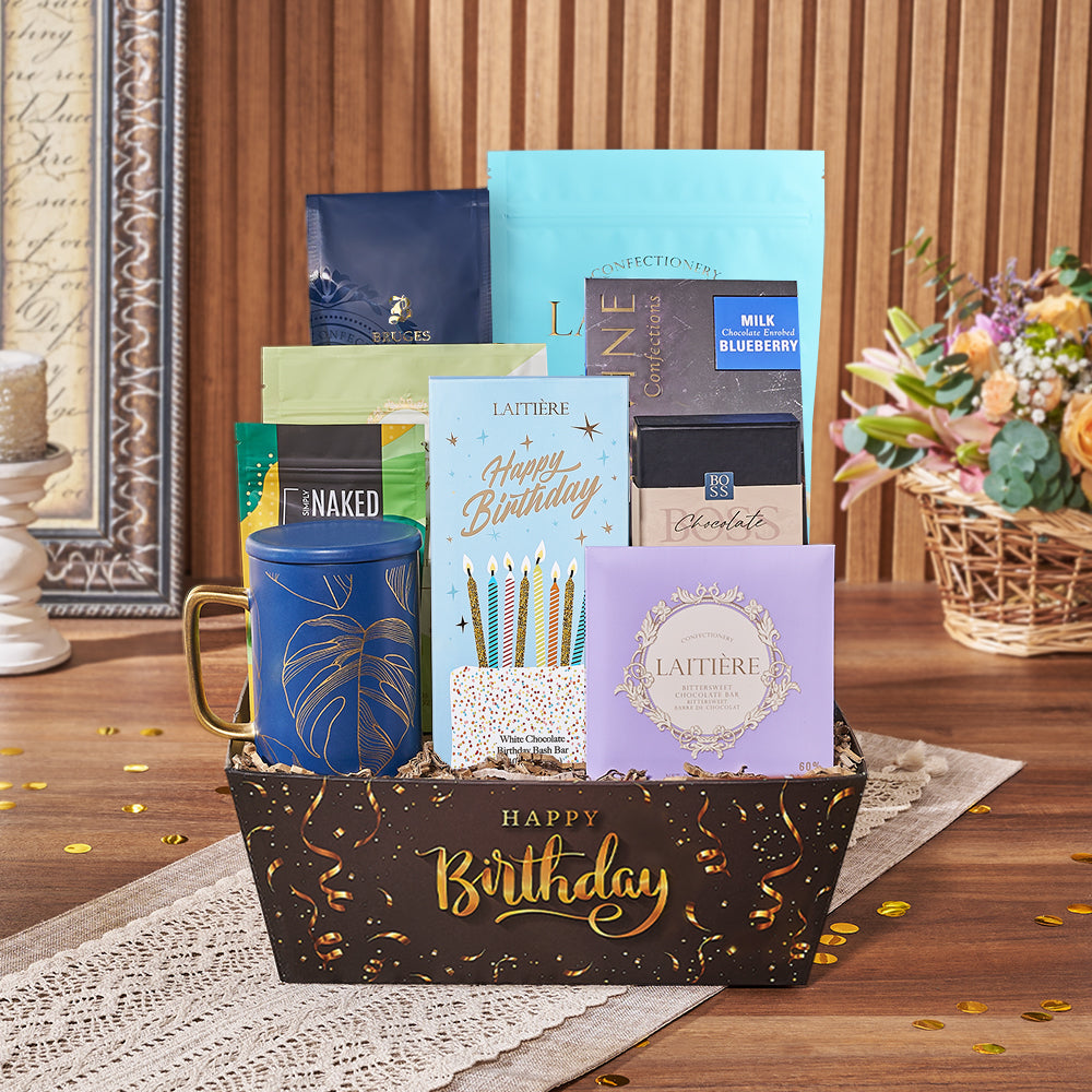 Birthday Chocolate Coffee Treat Tray – how the gift is presented