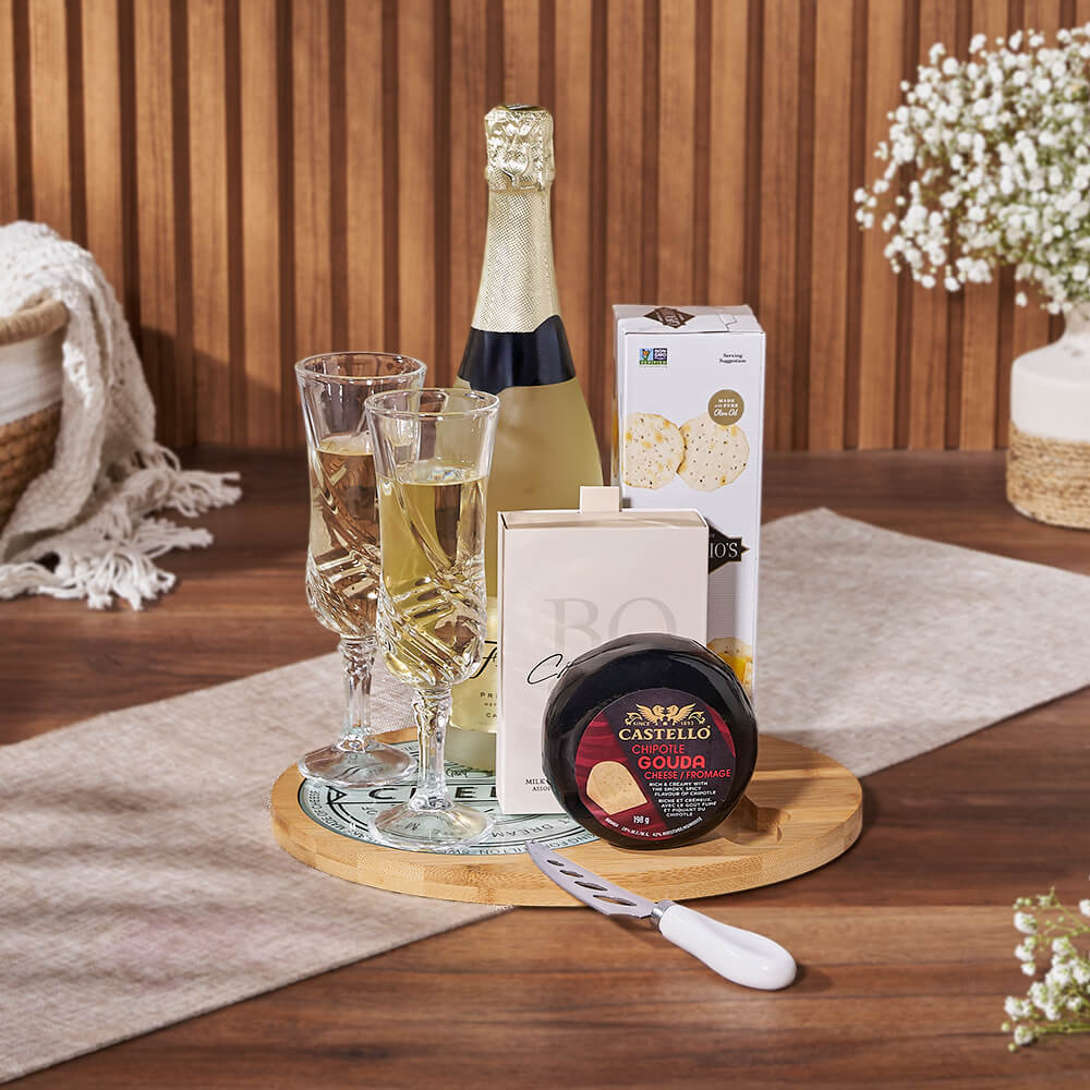 Sparkling Wine Cheese and Truffles Basket, Toronto – how the gift is presented