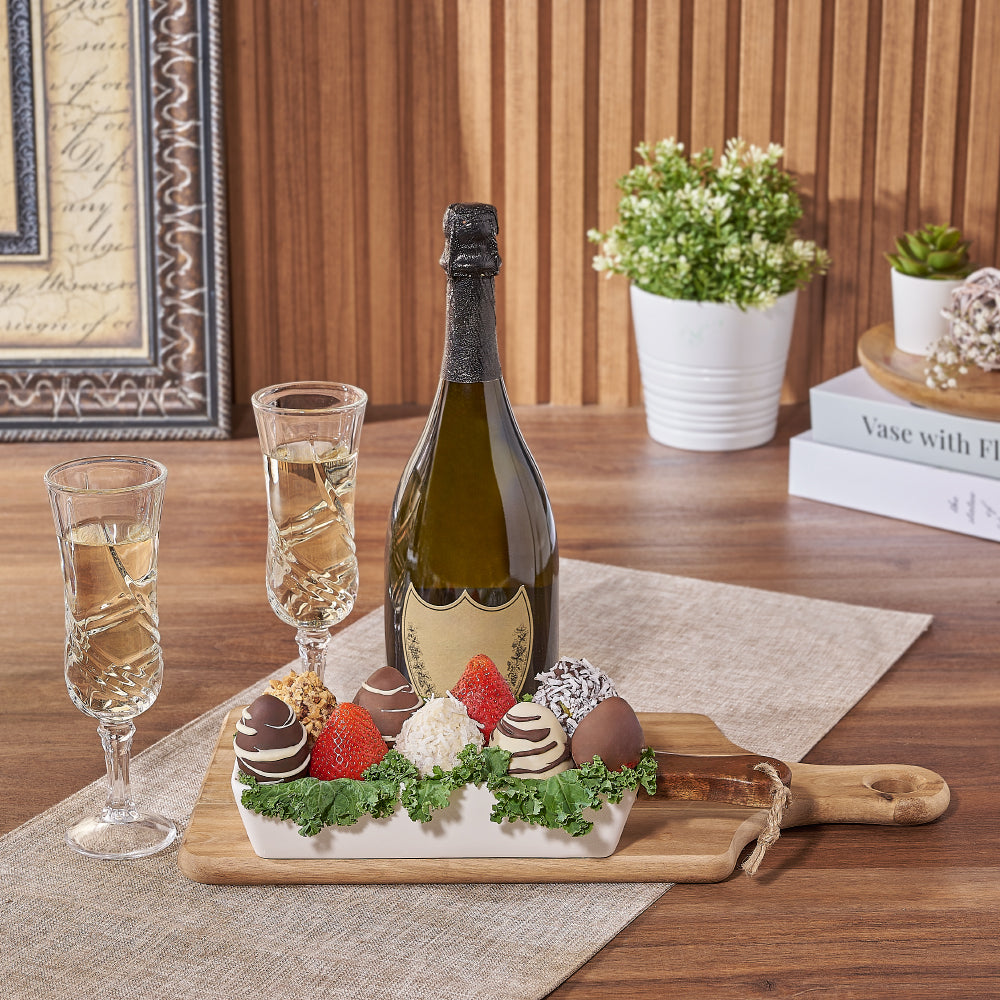 Bubbly &amp; Chocolate Strawberry Dish, champagne gift, champagne, sparkling wine gift, sparkling wine, chocolate dipped strawberry gift, chocolate dipped strawberry, Toronto delivery