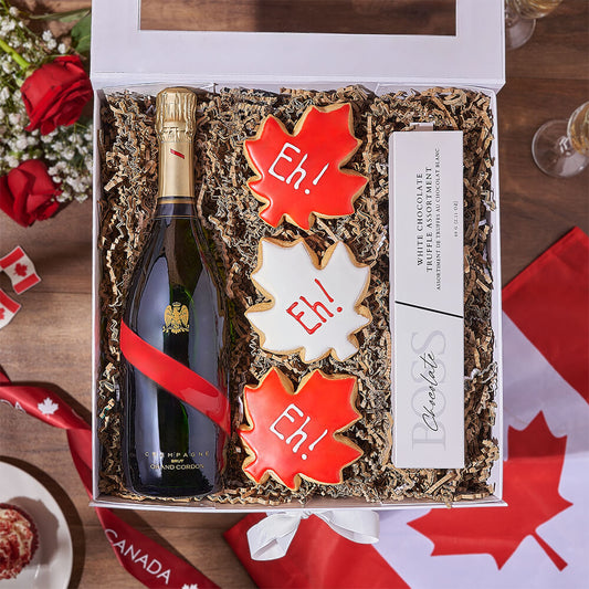 Canada Day Bubbly Gift Box, canada day gift, canada day, chocolate gift, chocolate, cookie gift, cookie, Toronto delivery