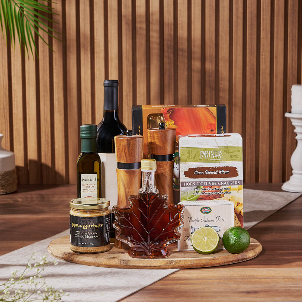 Deluxe Wine and Gourmet Pacific Salmon Gift Set – how the gift is presented