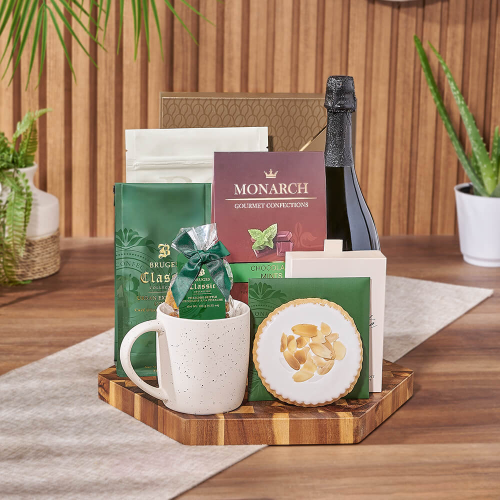 Champagne & Coffee Snack Board, champagne gift, champagne, sparkling wine gift, sparkling wine, chocolate gift, chocolate, Toronto delivery
