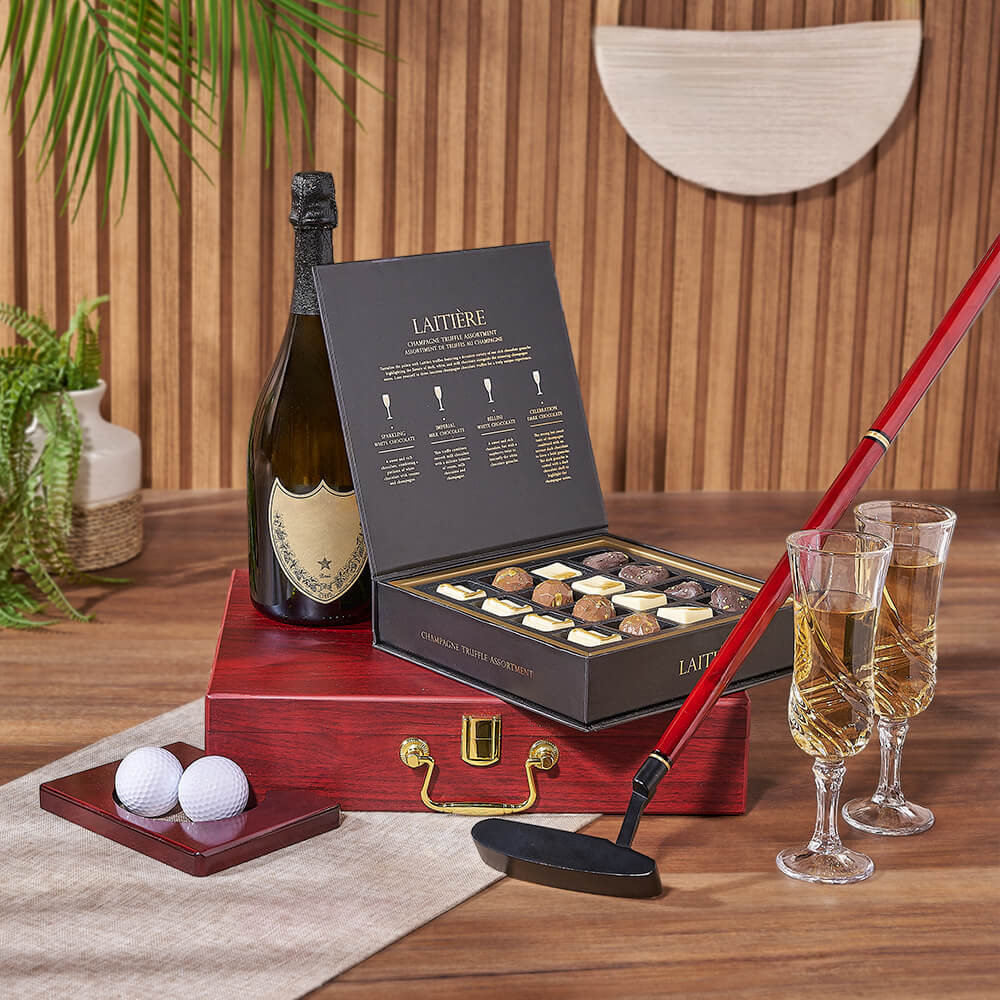 Sparkling Wine Gift with Putting Set – how the gift is presented