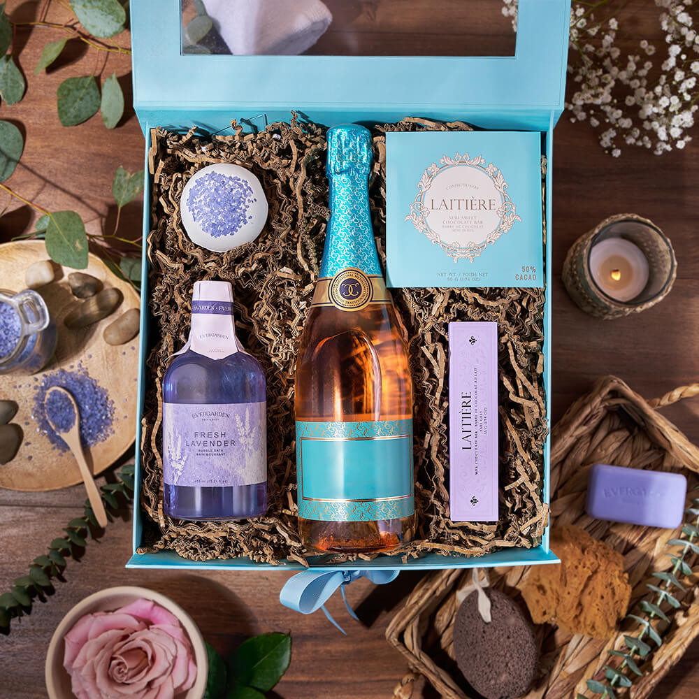 Champagne & Spa Perfections, spa gift, spa, bath & body gift, bath & body, champagne gift, champagne, sparkling wine gift, sparkling wine, Toronto delivery