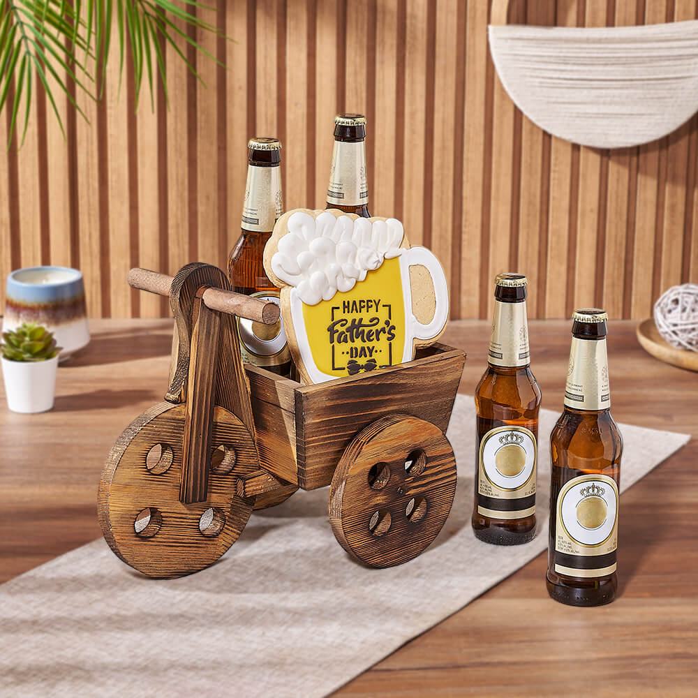 Father's Day Beer Gift Basket with 4 Bottles and Sugar Cookie – how the gift is presented
