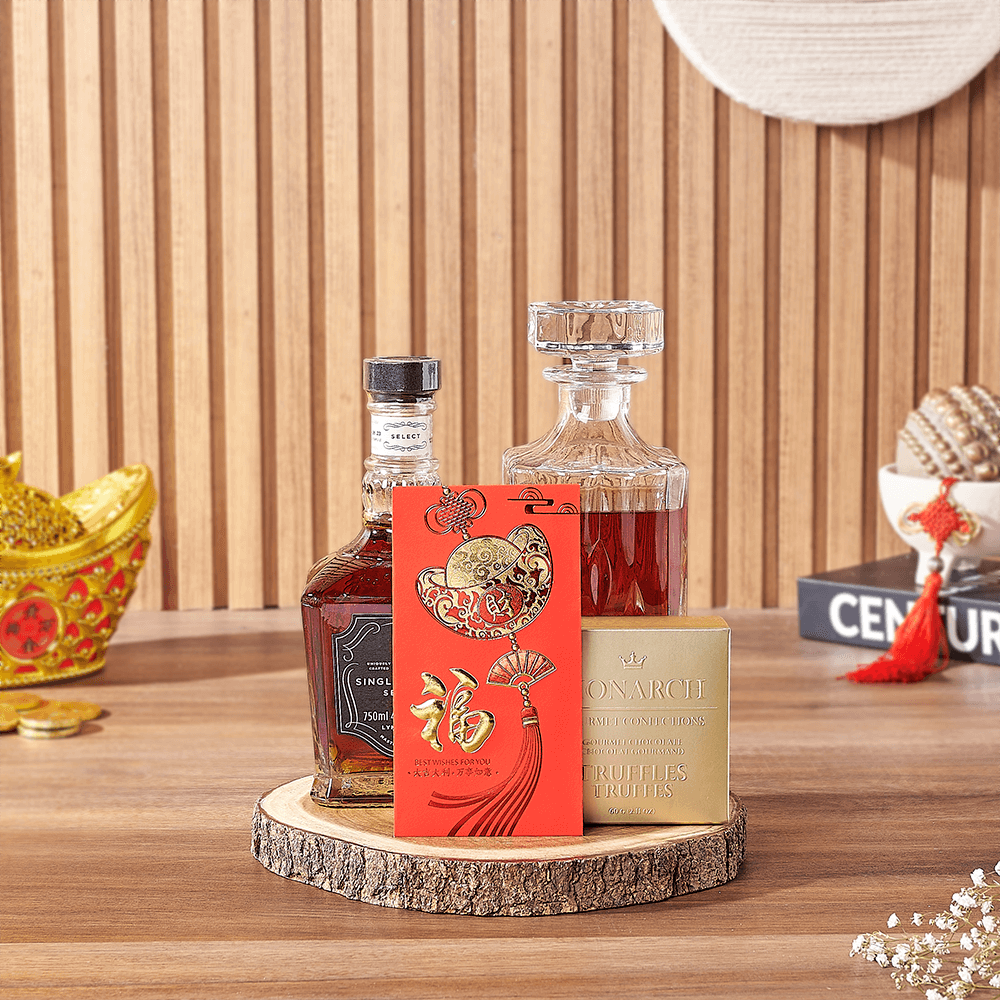 Deluxe Whiskey and Gourmet Chocolate Gift Set for Chinese New Year – how the gift is presented