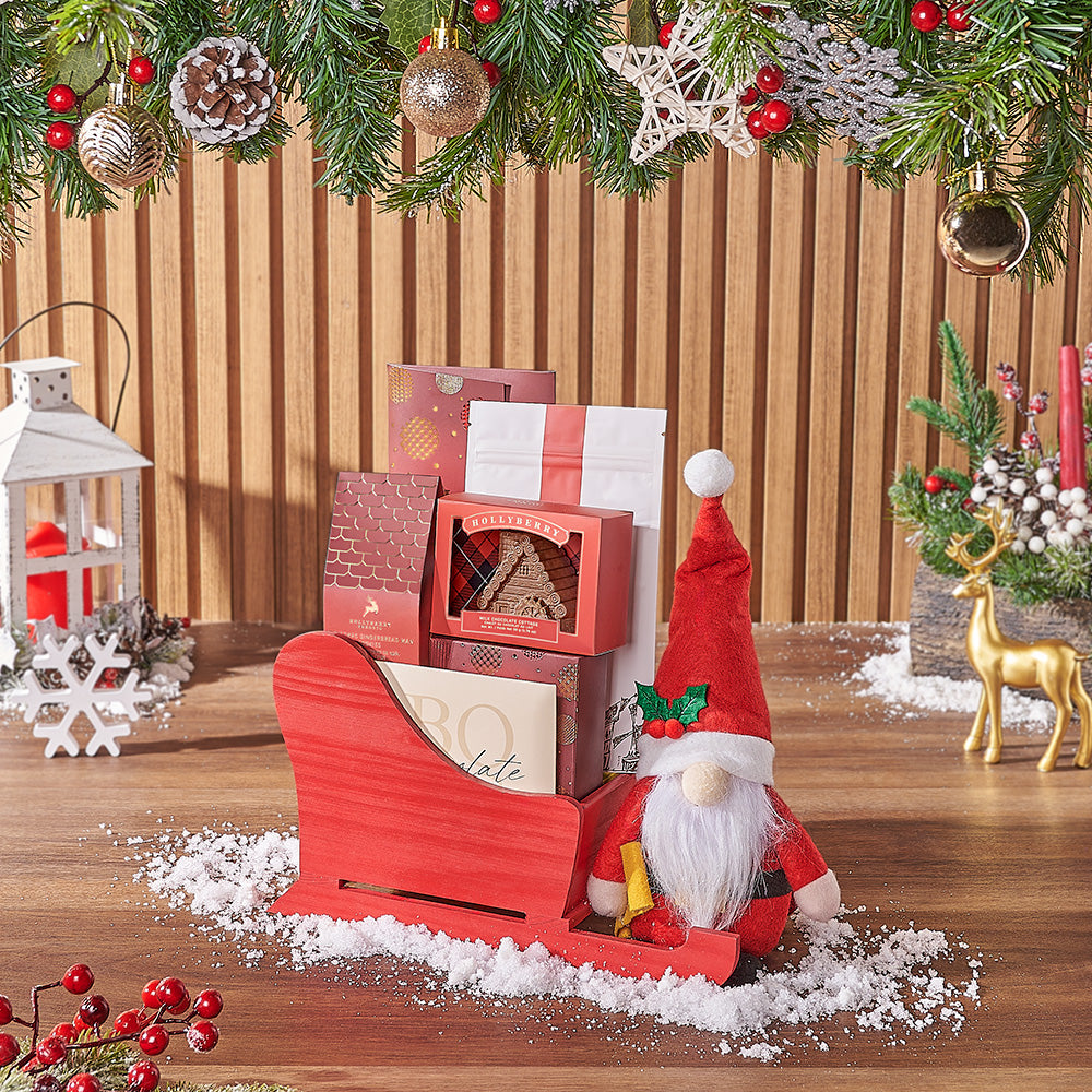 Holiday Plush Santa Gourmet Chocolate Basket – how the gift is presented
