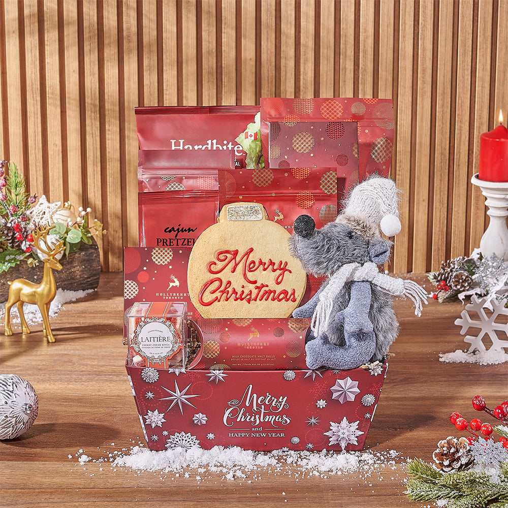 Festive Hollyberry Gourmet Gift Basket – how the gift is presented