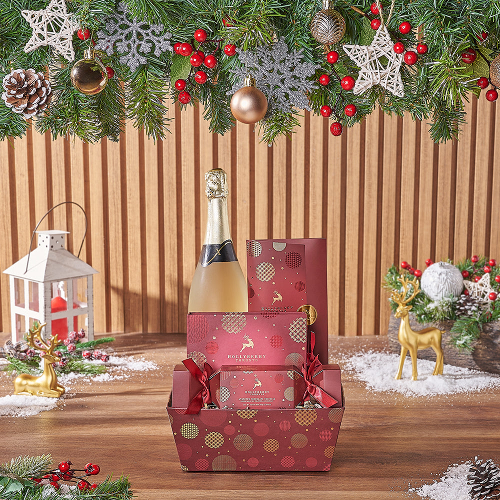 Hollyberry Chocolate and Sparkling Wine – how the gift is presented