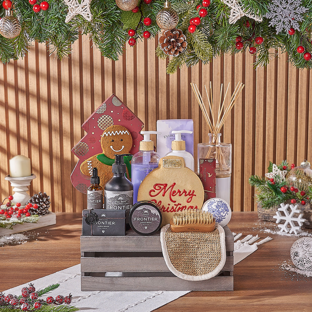 Christmas Lavender and Sandalwood Gift Crate with Bath Essentials – how the gift is presented